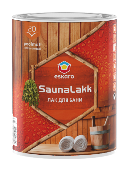 Sauna Lakk - Vandens pagrindu akrilinis lakas, skirtas mediniams paviršiams lakuoti drėgnose patalpose.